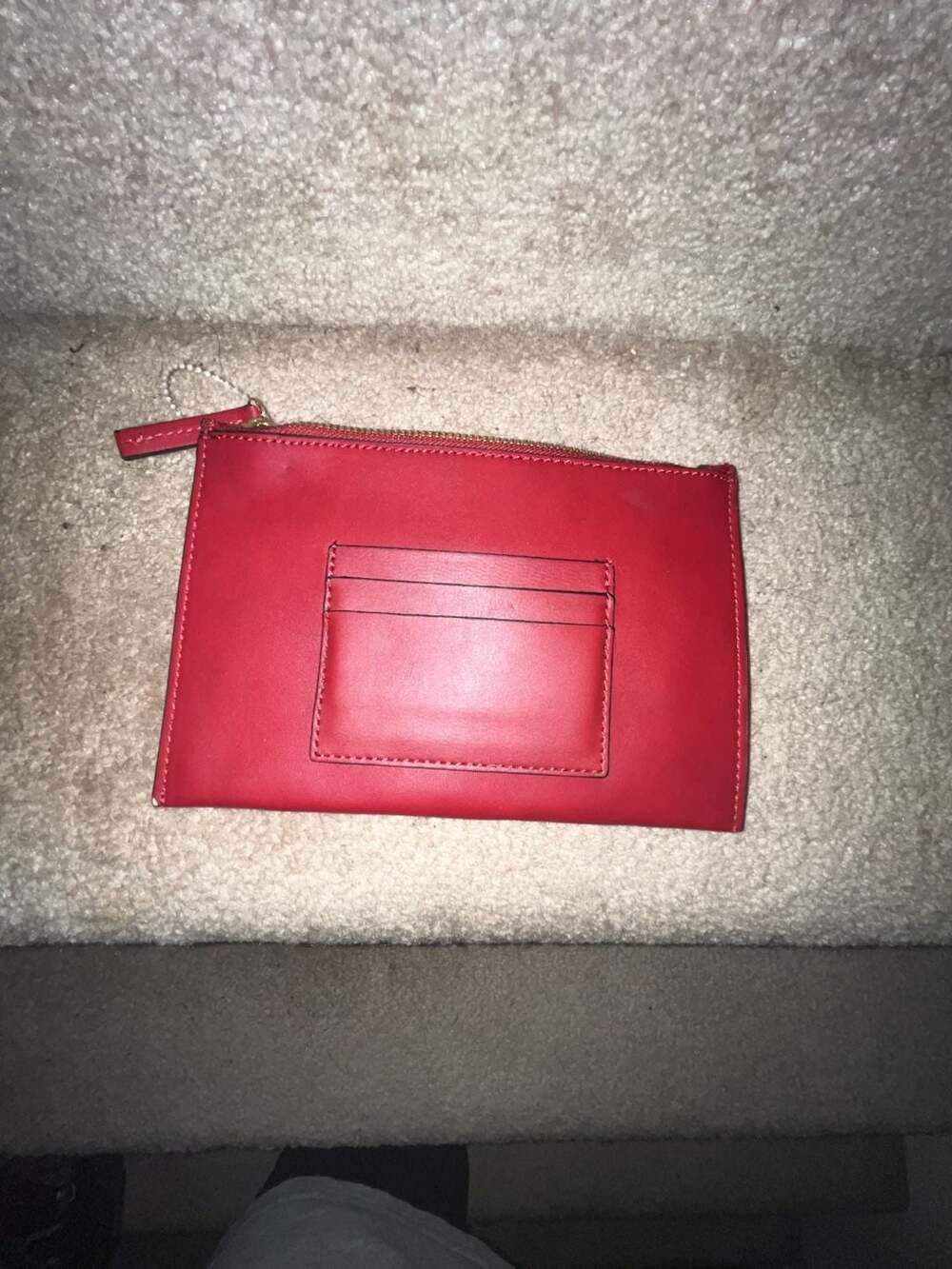 London Fog Red Leather Zip Pouch Wristlet Card Holder